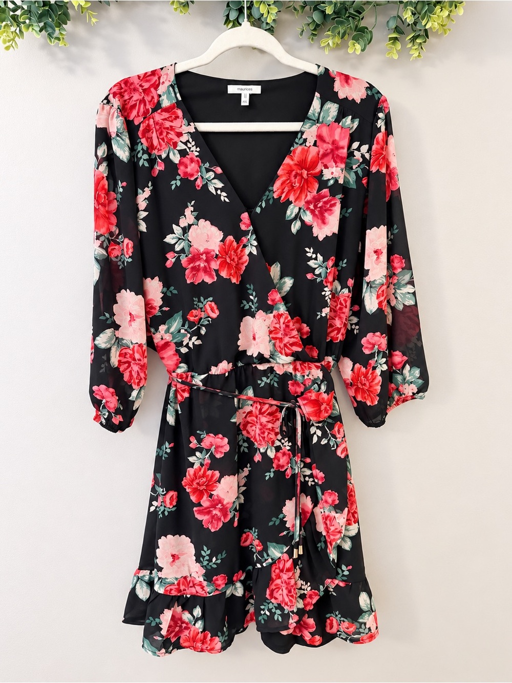 Maurices Black Floral Wrap Dress-Size XXL